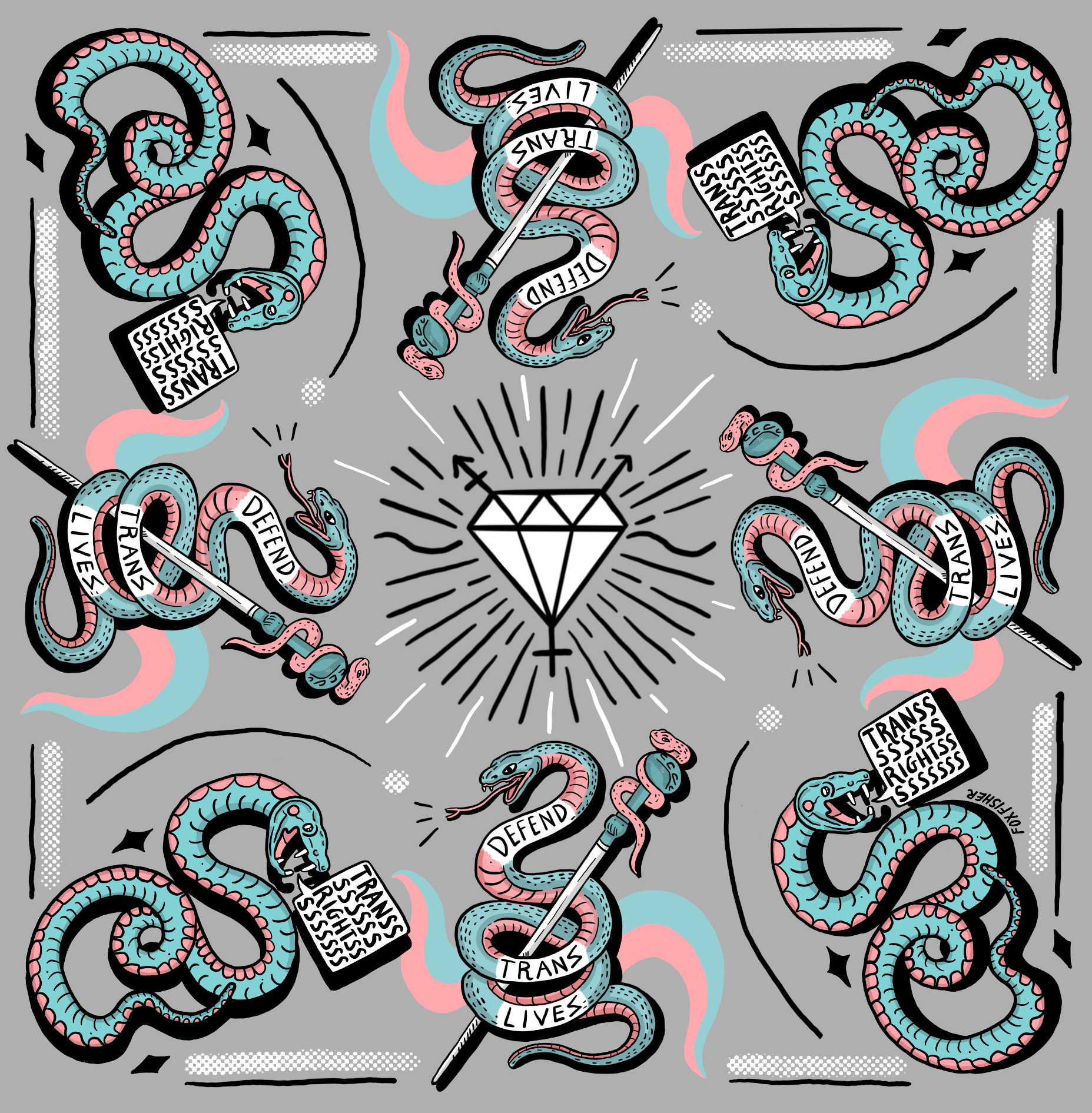 Snakes for Trans Rights Grey Bandana - Limited Edition
