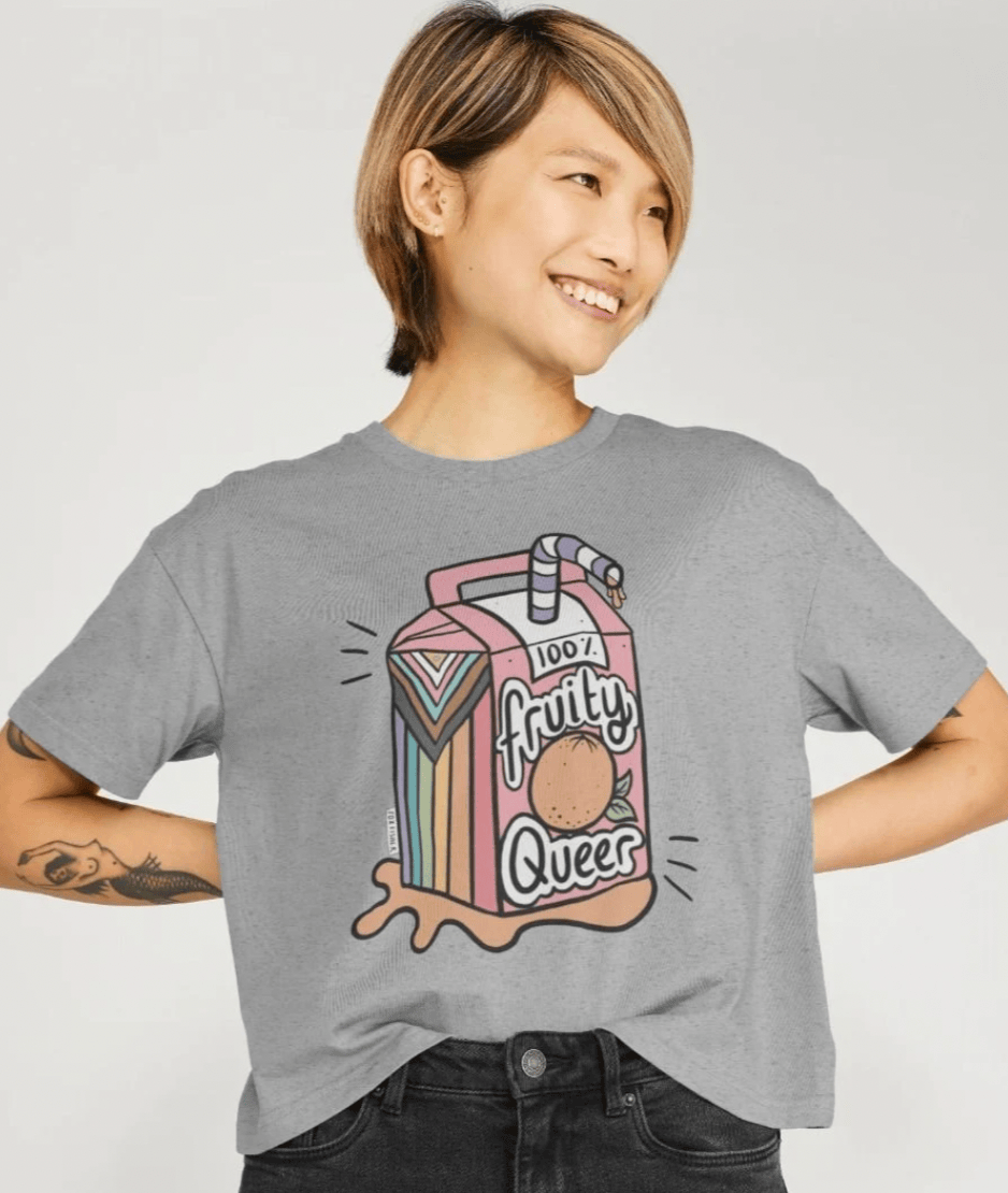 Fruity Queer Crop Top with Juice Box Progress Flag Motif
