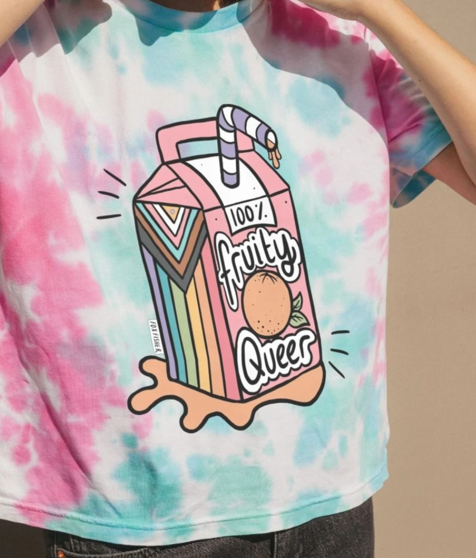 Fruity Queer Crop Top with Juice Box Progress Flag Motif