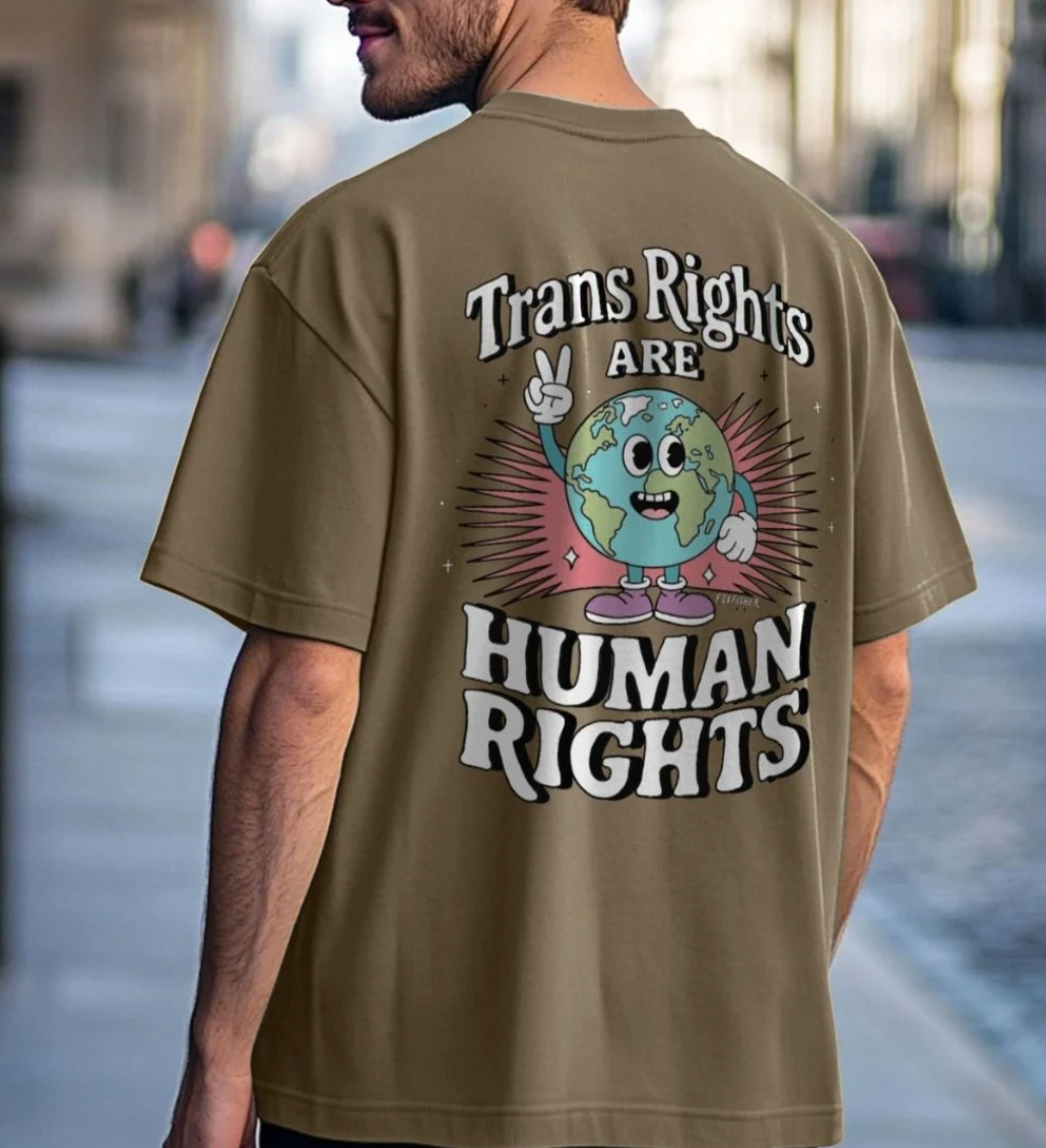 Premium Oversized 'Trans Rights are Human Rights' Earth Double Design Tee
