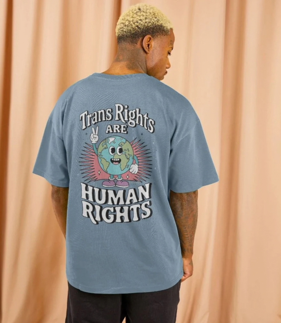 Premium Oversized 'Trans Rights are Human Rights' Earth Double Design Tee
