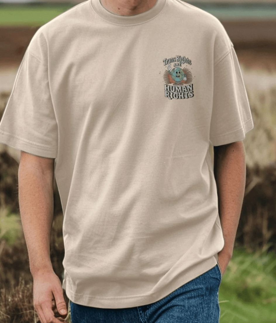 Premium Oversized 'Trans Rights are Human Rights' Earth Double Design Tee