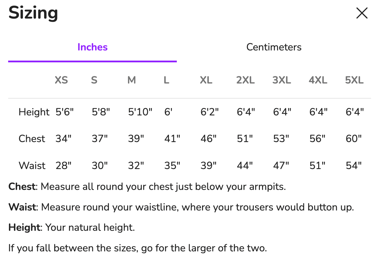 Size chart for Trans Women Are Women t-shirt showing height, chest and waist measurements in inches and centimetres for sizes XS to 5XL