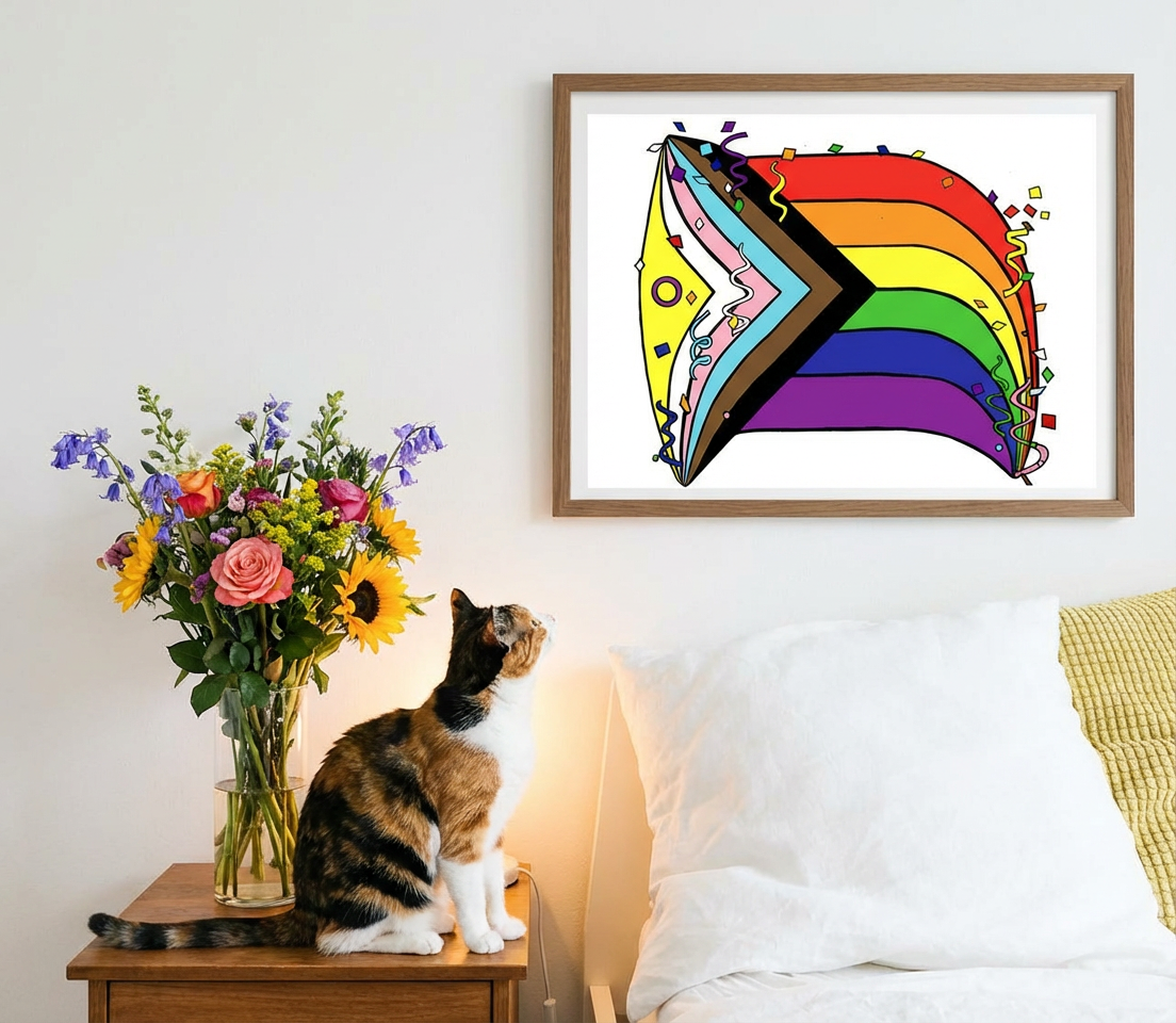 Pride Means Progress Art Print | Progress Pride Flag Poster | LGBTQ+ Queer Wall Art | Hand-drawn by Fox Fisher
