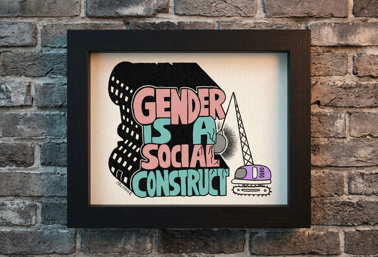 Gender Is A Social Construct Art Print - Bold Typography Pride Illustration on Recycled Paper (A3)