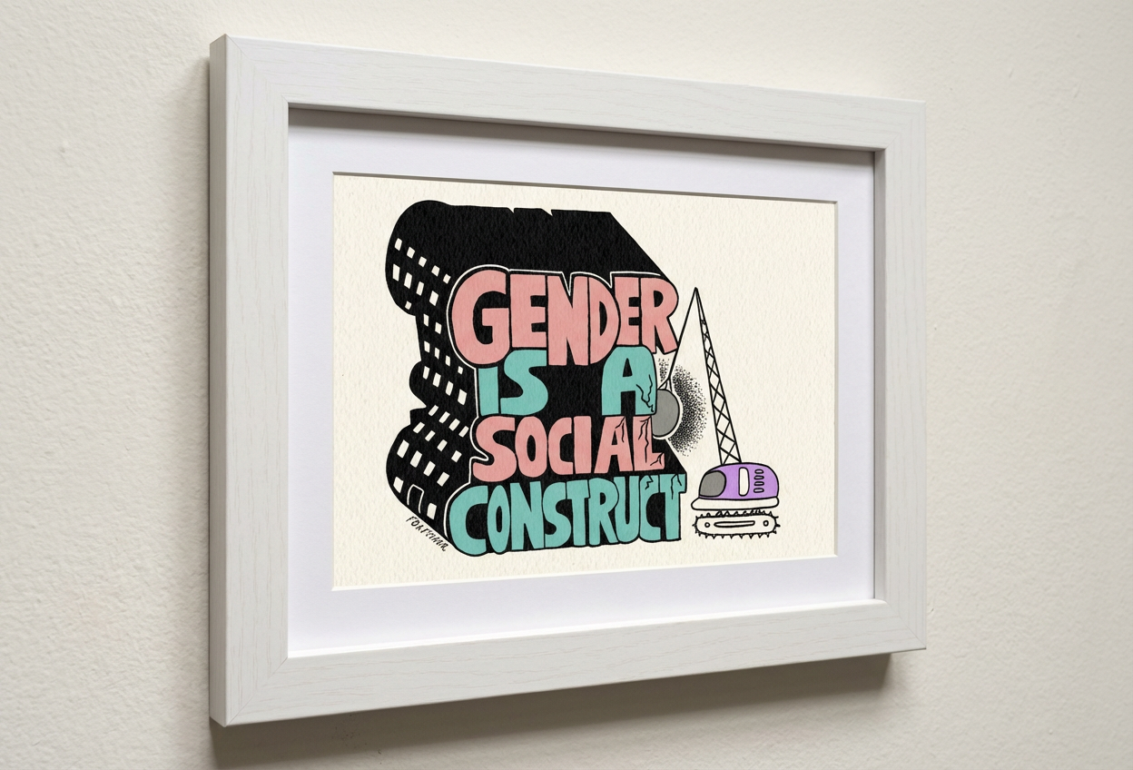 Gender Is A Social Construct Art Print - Bold Typography Pride Illustration on Recycled Paper (A3)