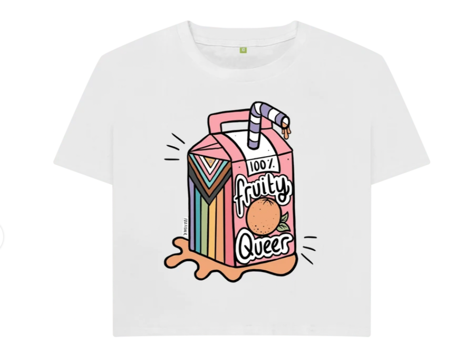 Fruity Queer Crop Top with Juice Box Progress Flag Motif
