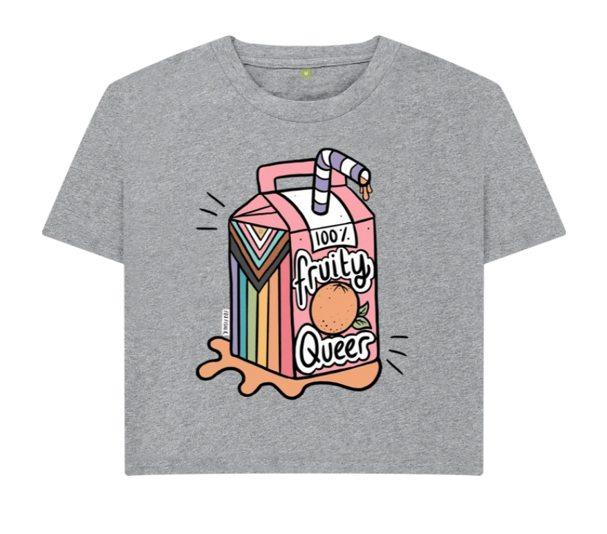 Fruity Queer Crop Top with Juice Box Progress Flag Motif