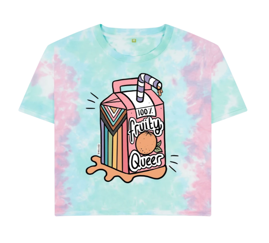 Fruity Queer Crop Top with Juice Box Progress Flag Motif
