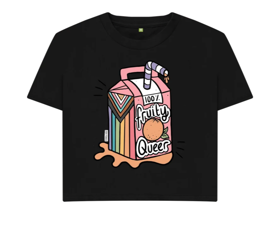 Fruity Queer Crop Top with Juice Box Progress Flag Motif