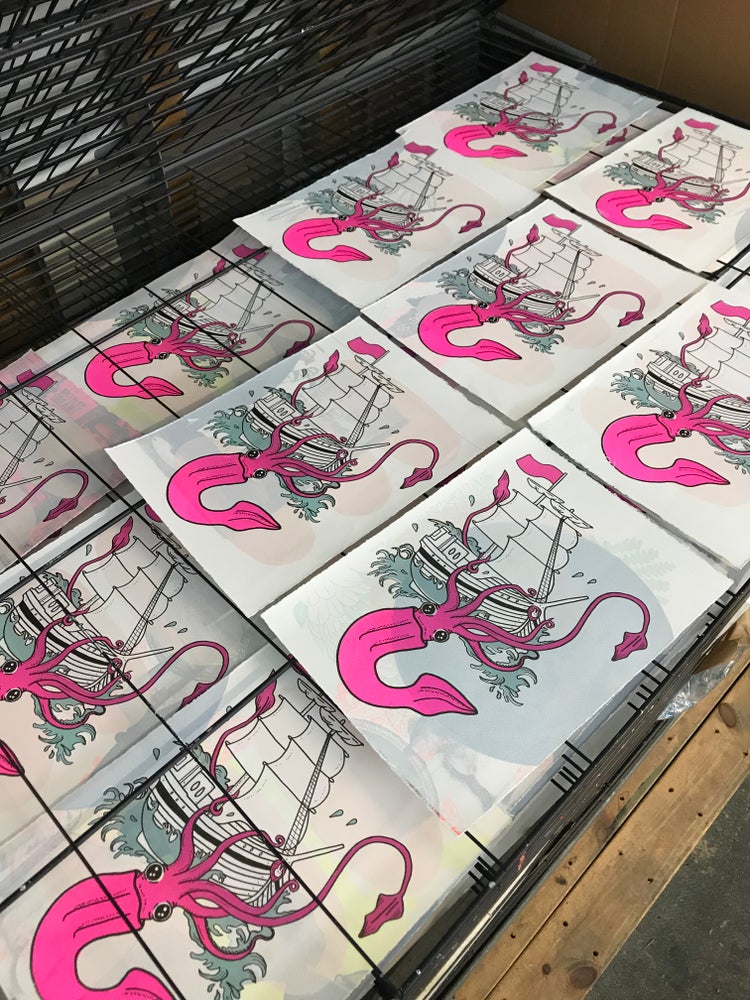 Big Squids Sink Ships Cotton Screen Print