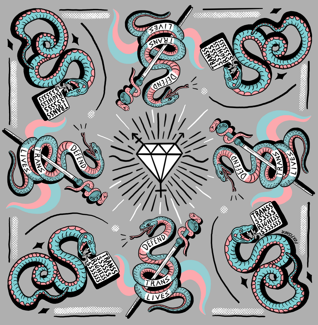 Snakes for Trans Rights Grey Bandana - Limited Edition Pre-Order