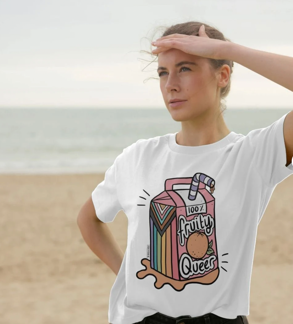 Fruity Queer Crop Top with Juice Box Progress Flag Motif