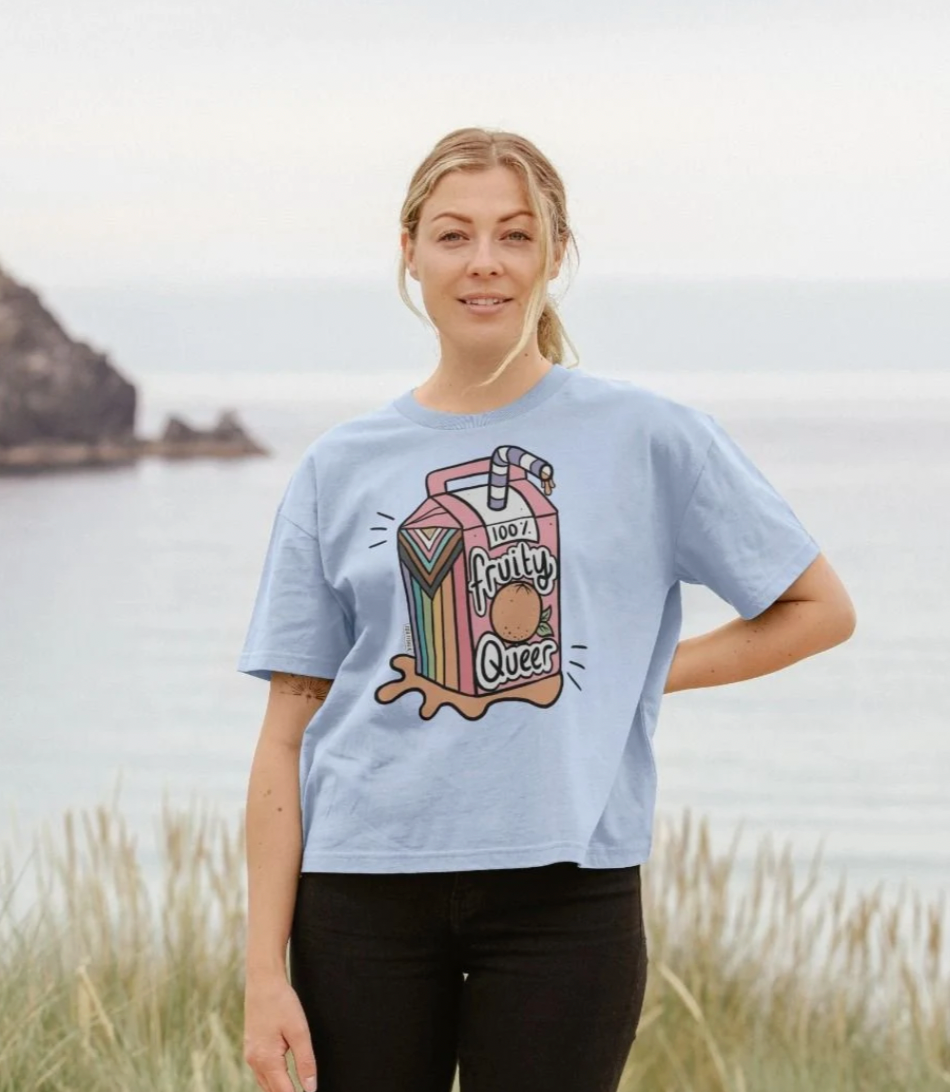 Fruity Queer Crop Top with Juice Box Progress Flag Motif