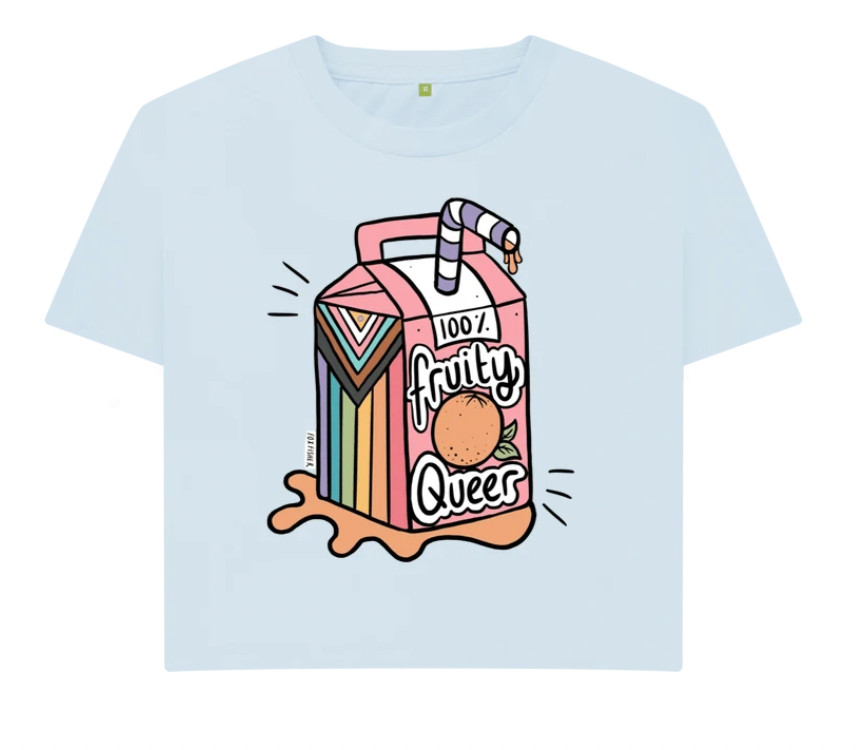 Fruity Queer Crop Top with Juice Box Progress Flag Motif