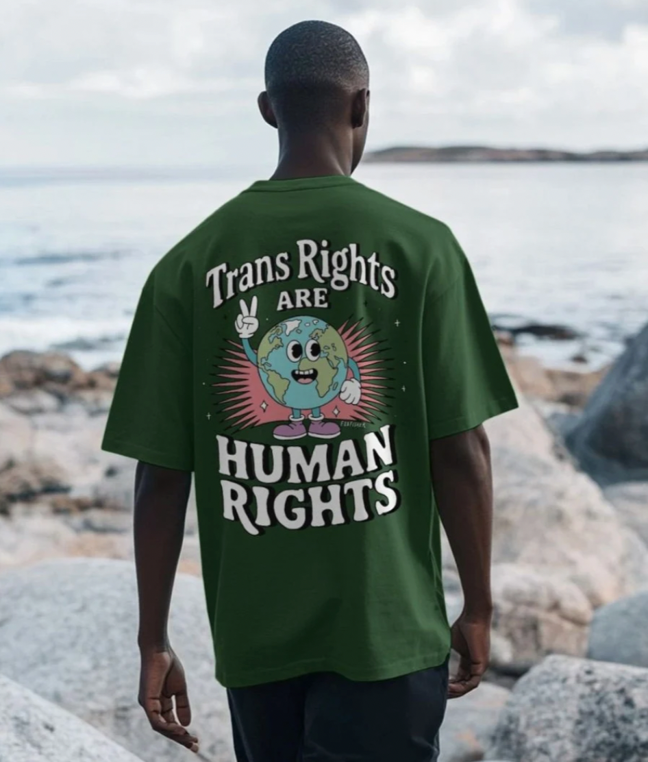 Premium Oversized 'Trans Rights are Human Rights' Earth Double Design Tee