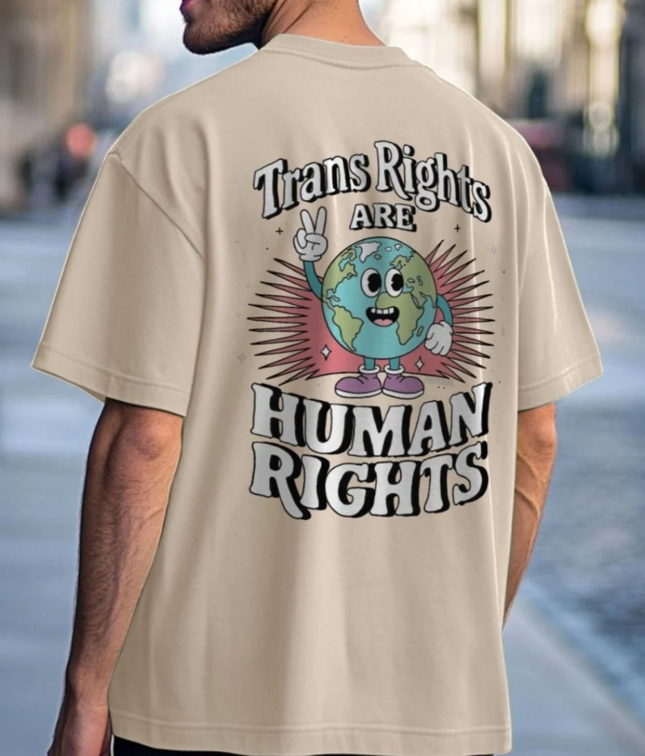 Premium Oversized 'Trans Rights are Human Rights' Earth Double Design Tee