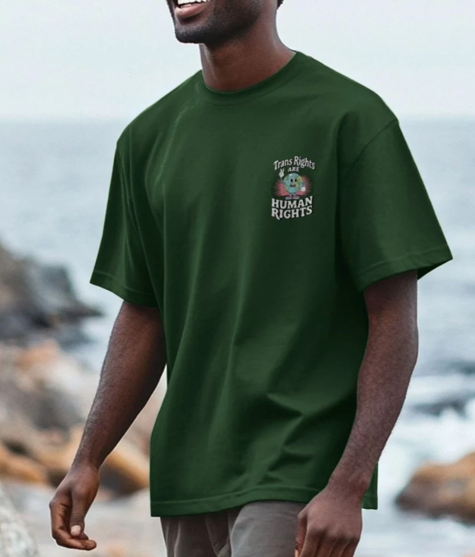 Premium Oversized 'Trans Rights are Human Rights' Earth Double Design Tee