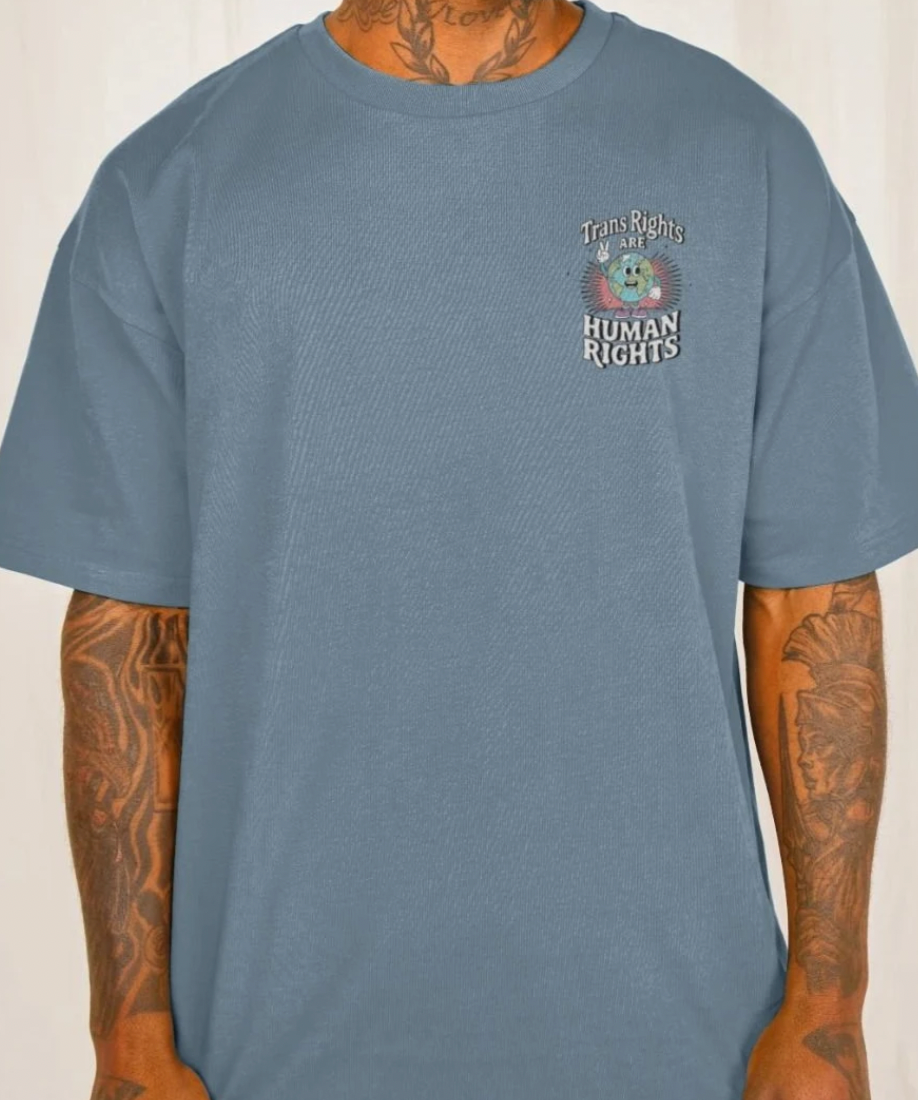 Premium Oversized 'Trans Rights are Human Rights' Earth Double Design Tee