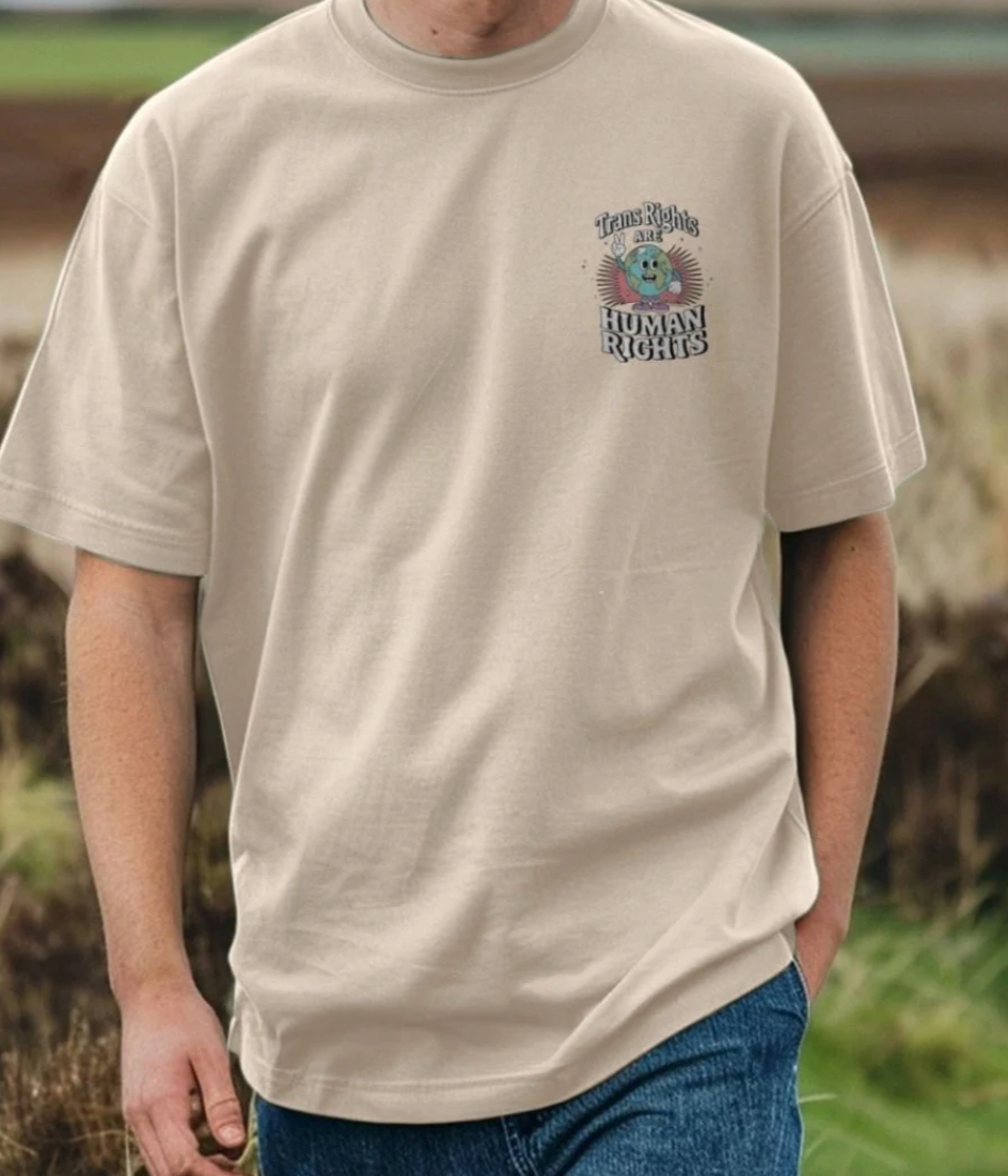 Premium Oversized 'Trans Rights are Human Rights' Earth Double Design Tee