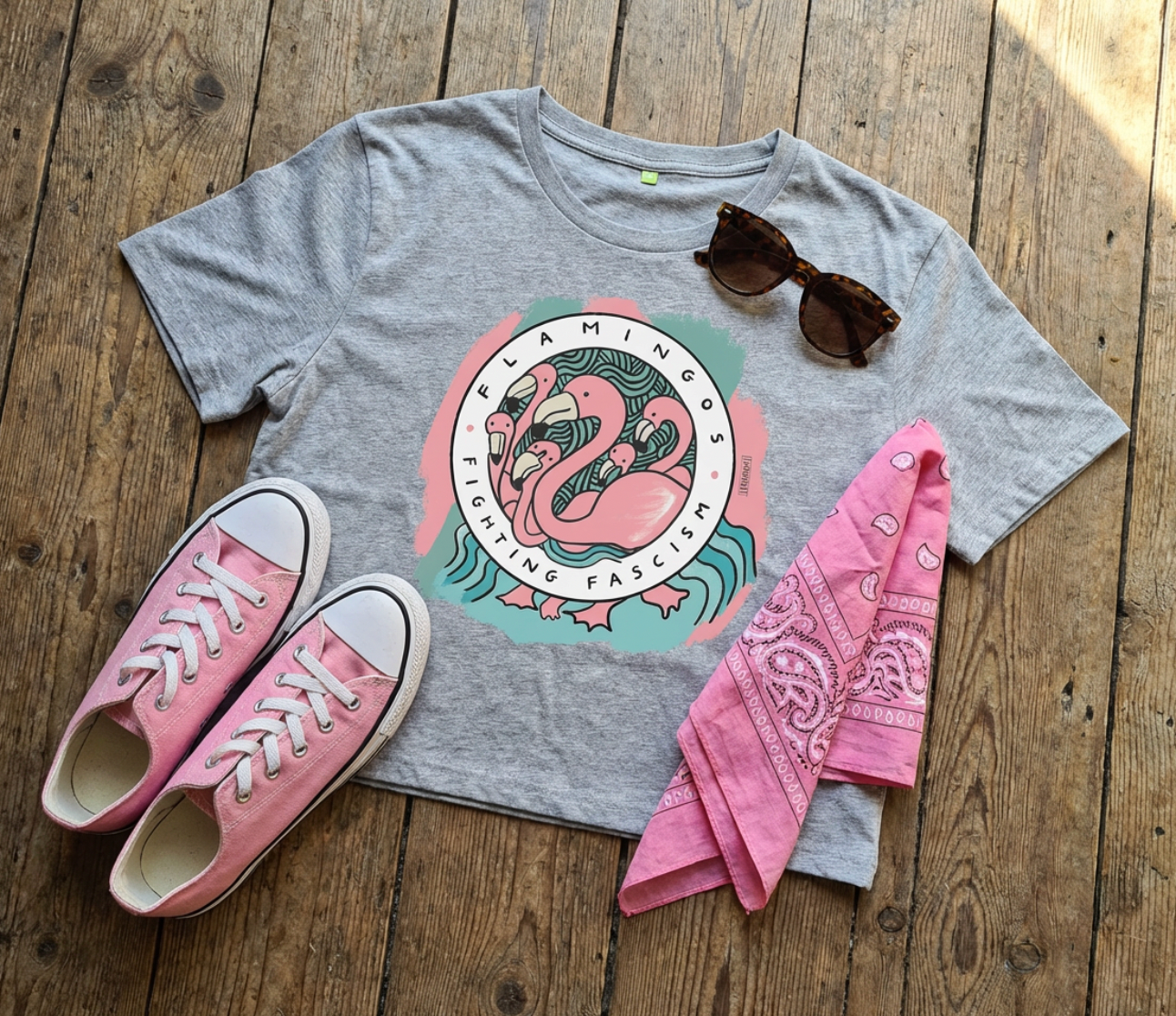 Flamingos Fighting Fascism (Boxy Shirt)