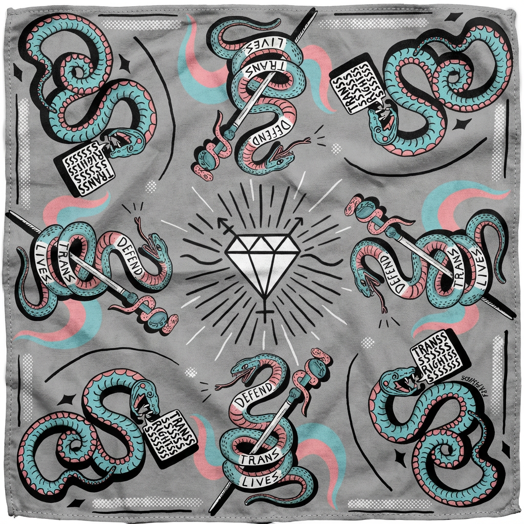 Snakes for Trans Rights Grey Bandana - Limited Edition