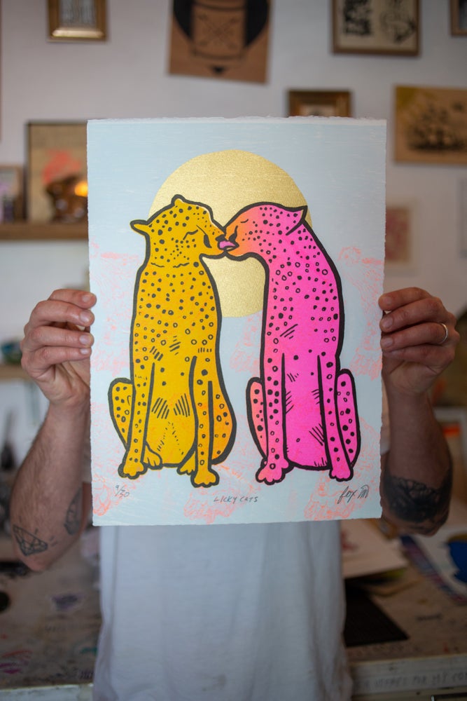 Licky Cats Screen Print with colour options