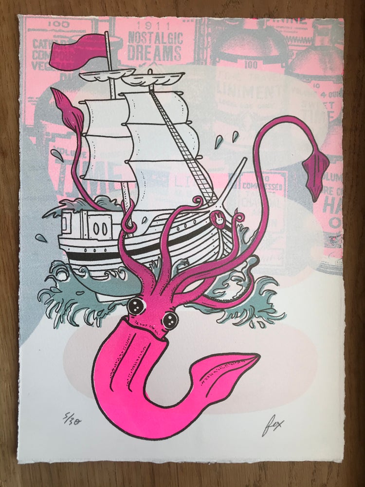 Big Squids Sink Ships Cotton Screen Print