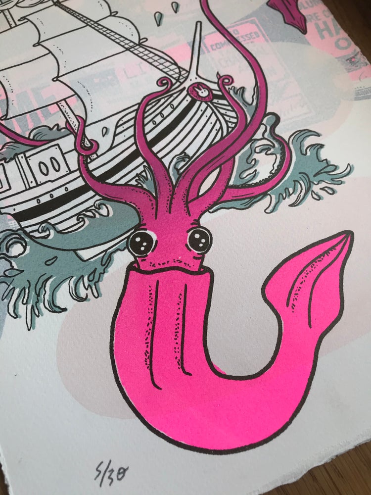 Big Squids Sink Ships Cotton Screen Print